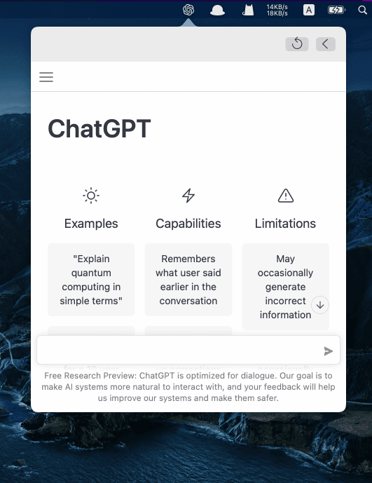 ChatGPT in Mac Menu Bar